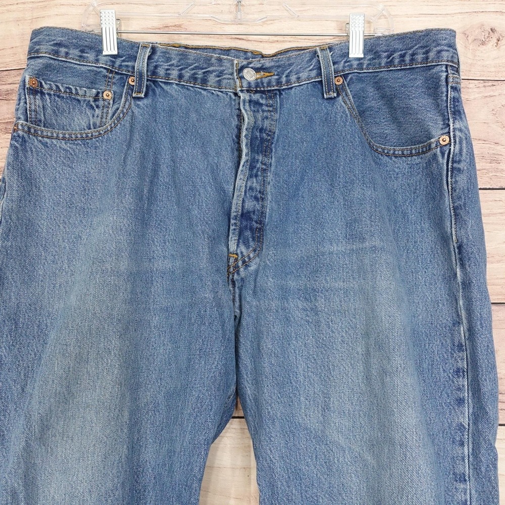 Levis 501 Jeans Mens 38x29 (40x30) Blue Regular Straight Denim Button Fly - Picture 2 of 15